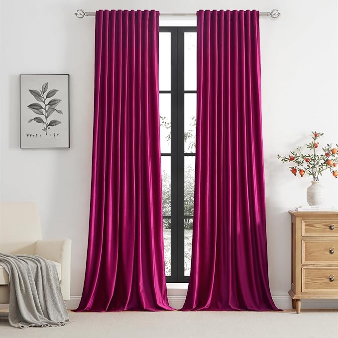 PRIMROSE Hot Pink Velvet Curtains 63 inch Long - Image 5