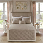 Madison Park Cotton Traditional Diamond Quilted Khaki Queen Quilt Set, Machine - Image 2