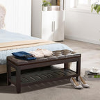 LOULENS 44'' PU Storage Bench, End of Bed Bench, Dark Brown | Solid Wood Frame - Image 2