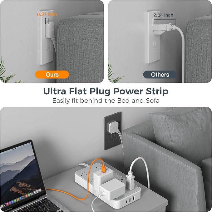 TESSAN Power Strip Surge Protector, 10FT Flat Plug Extension Cord | 8 Outlets 3 - Image 5