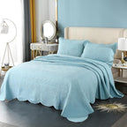 ROOMLIFE Quilt Set King Size 3D Floral Embroidery Pattern 3-Piece Cotton - Image 2