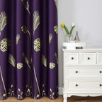 Purple Blackout Curtains for Bedroom, Room Darkening Gold Palm Tree Pattern - Image 2