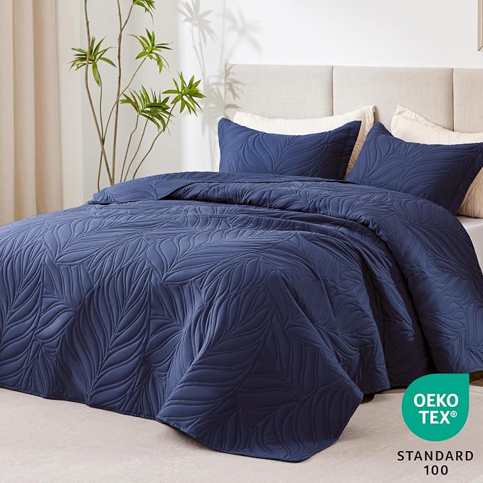 EXQ Home Quilt Set Full Queen Size Navy 3 Piece, Lightweight Soft Coverlet - Image 2