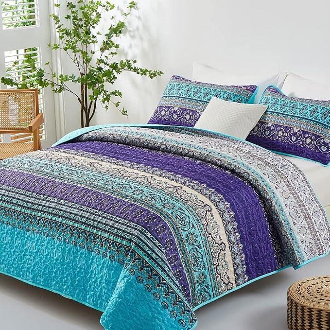 WONGS BEDDING Boho Quilts Twin Size, 2 Pieces Bedspread Bedding Set, Breathable - Image 2