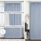 Light Blue Pinch Pleated Two Layer Thick Linen Curtains 90 Inches Long - Image 4