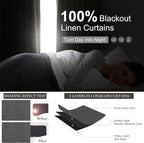 Dark Grey Linen Room Darkening Curtains 96 Inches Long 2 Panels Set - Image 2