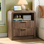 Decofy Fluted Nightstand with Charging Station, 19.7'' Wide Morden End Table by Decofy