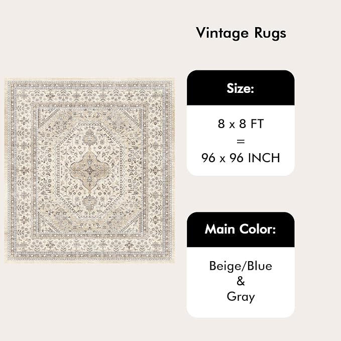 8x8 Square Washable Area Rug - Image 9
