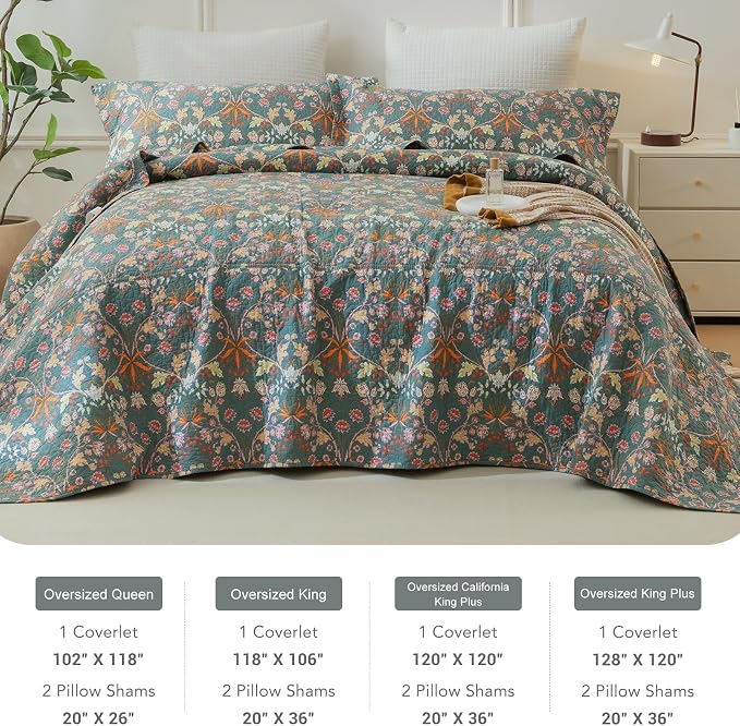 Lady Ann Oversized King Quilt Set, Vibrant Paisley Flowers Pattern Plant - Image 7