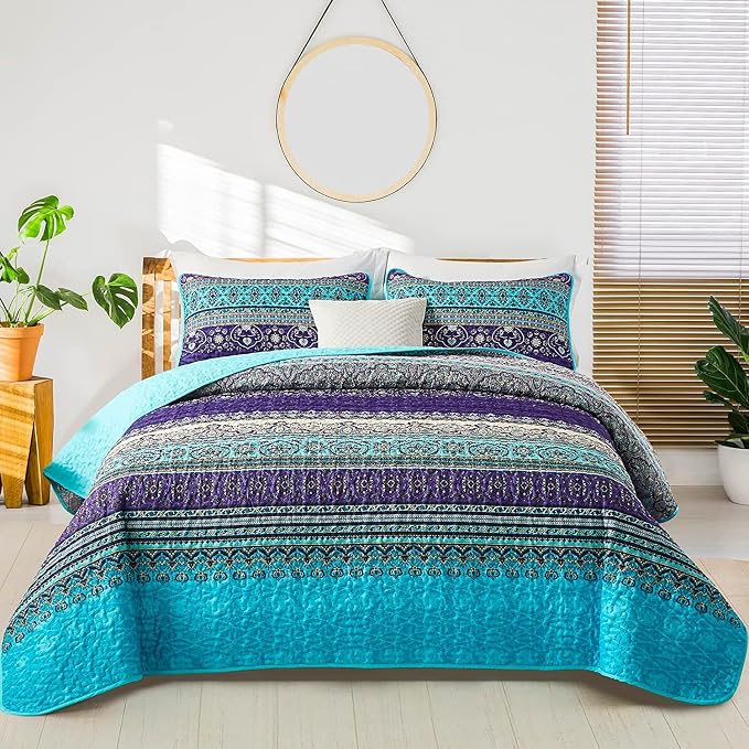 WONGS BEDDING Boho Quilts Twin Size, 2 Pieces Bedspread Bedding Set, Breathable by WONGSBEDDING
