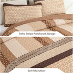 WONGS BEDDING Brown Stripe Quilt Set, 3 Pieces Boho Bedspread Queen Size | - Image 5