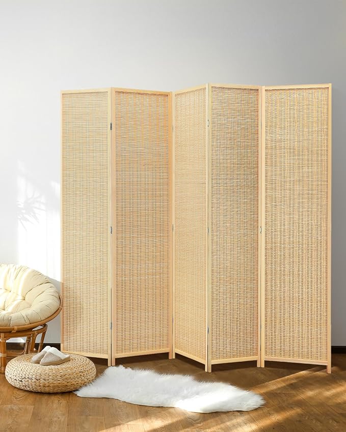 Bamboo Room Divider, 5-Panel Folding Privacy Screen, 6 ft. Tall | 70.9" H x 99" by Jostyle