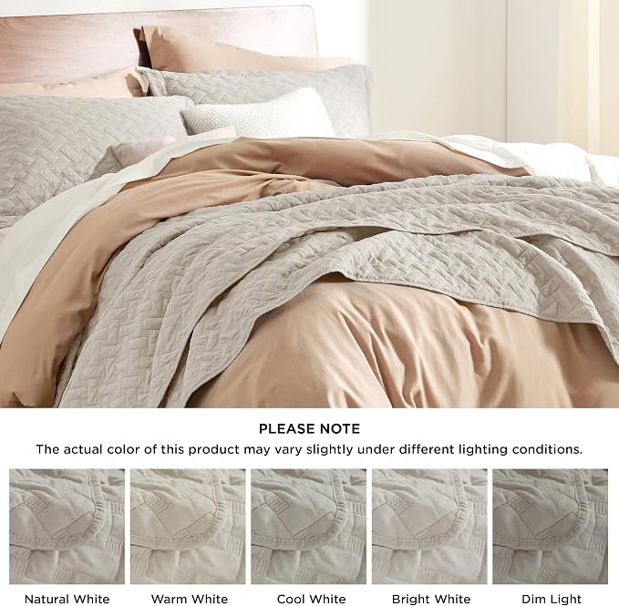 Bedsure King Size Quilt, Lightweight Comforter Set, Light Beige Bedspread | - Image 7