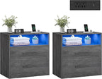 VASAGLE 23.6‑Inch Wide Nightstands, LED Lights, 2 Drawers | Modern Side End by Unknown