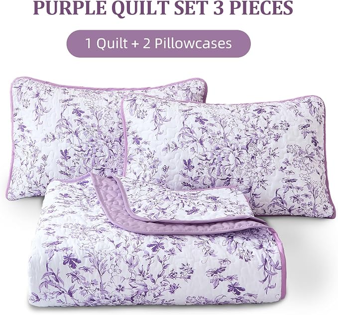 WONGS BEDDING Botanical Quilt King Size, 3 Pieces Bedspread Set, Polyester - Image 8