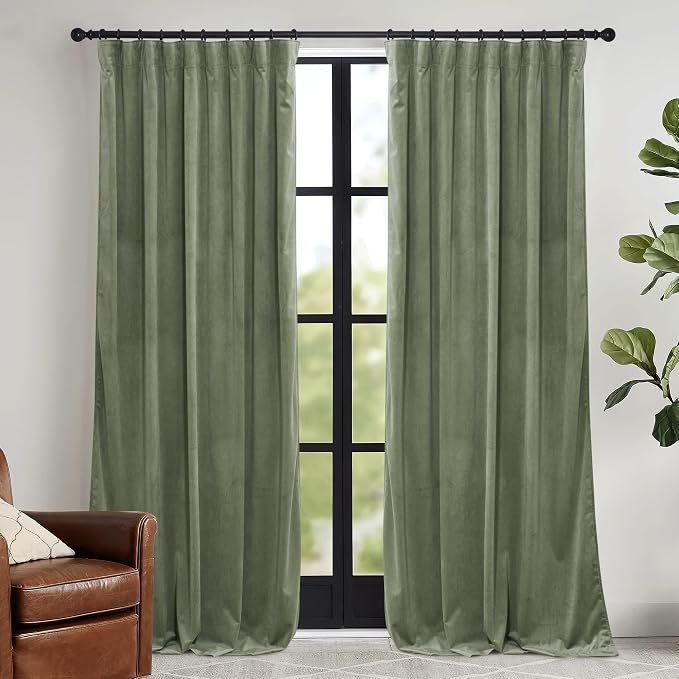 RYB HOME Sage Green Velvet Curtains by RYBHOME