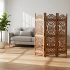 Lightnpro Wood Heart Design Handmade Hinged Foldable Partition 4 Panel Room - Image 2