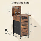 Huuger Narrow End Table with Charging Station, Side Table with 2 Drawers | Slim - Image 3