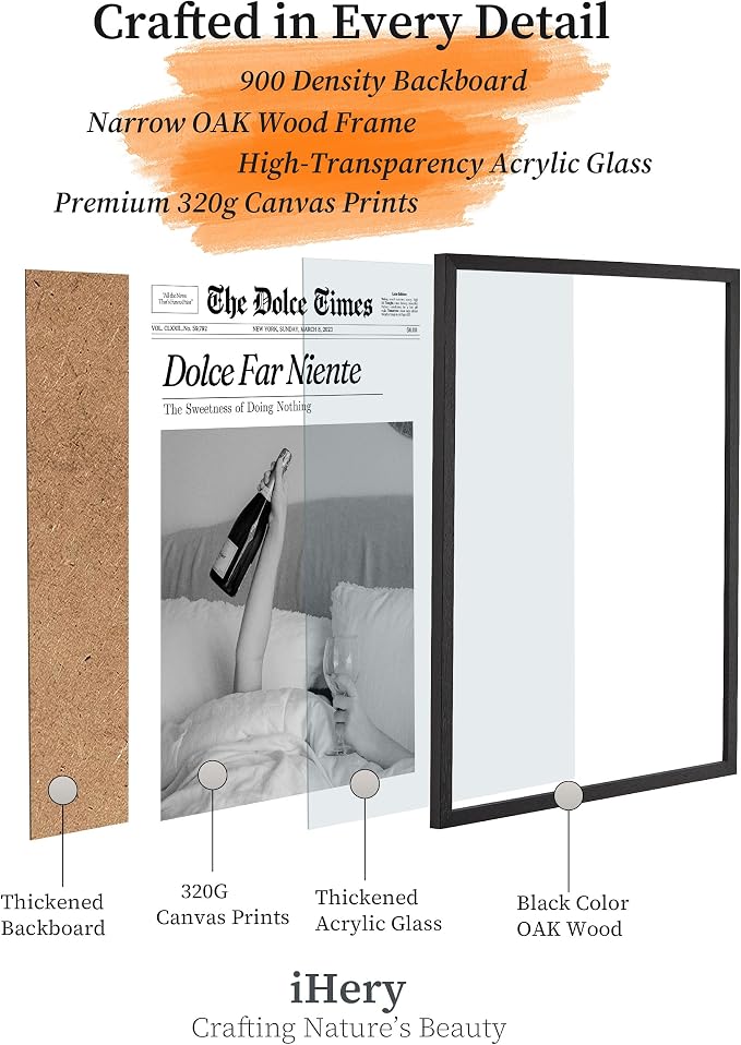 iHery Small 8x10in Dolce Far Niente Framed Newspaper Wall Art | Premium Black - Image 5