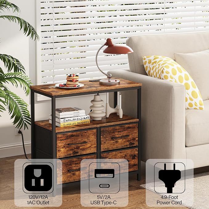 TUTOTAK Large Night Stand with Charging Station | Bedside Table with USB and - Image 4