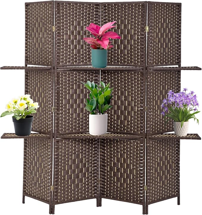 FDW Room Divider 4 Panel Wooden Screen Folding Portable Partition Screens Wood by FDW