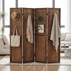 4 Panel Pegboard Room Divider, Folding Privacy Screen, Freestanding Wooden by Leesinwing