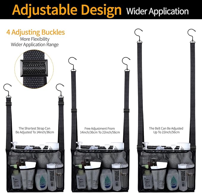 4 Storage Pockets Adjustable Hanging Mesh Bathroom Bag, Shower Caddy College - Image 2
