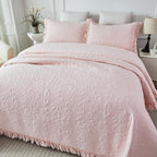 Brandream Queen Size Quilt Set Cotton Light Pink Quilts Shabby Chic Bedding - Image 3
