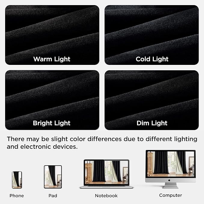 Joydeco 100% Blackout Curtains Velvet Black Out Curtain 96 Inch Drapes | - Image 8