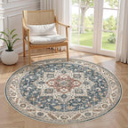 cotiled 5ft Round Living Room Area Rug, Traditional, Vintage Blue | Soft by COTILED