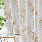 FMFUNCTEX 100% Blackout Ivory Gold Foil Tree Curtains 45 Inch Long 2 Panels | by Fmfunctex