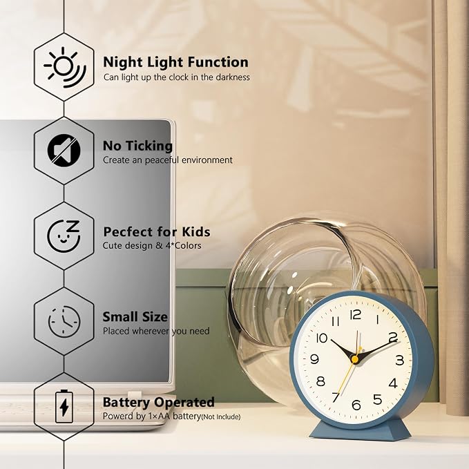 AYRELY® 4.5" Analog Alarm Clock, Small Retro Desk Clock and Table Clock | - Image 2