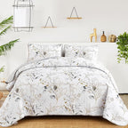 Anibedding Grey Quilt Set Queen, Botanical Bedspread by Anibedding