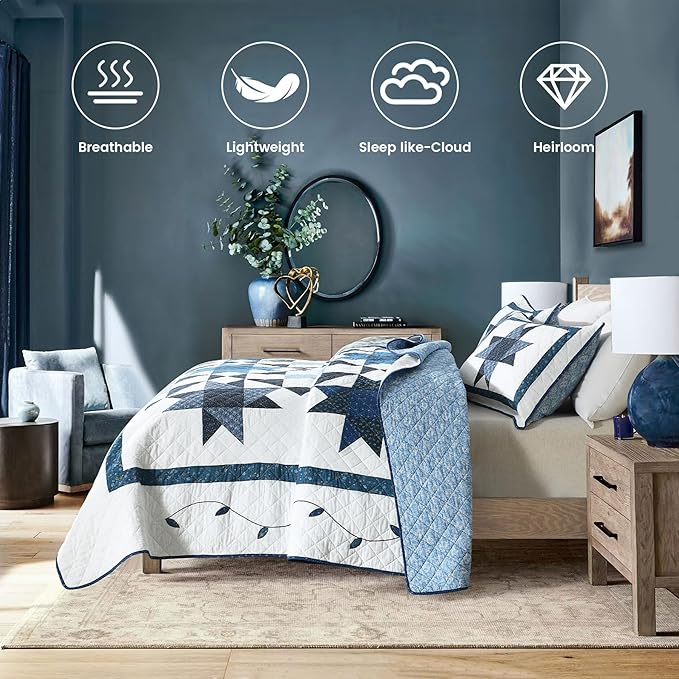 Secgo Handmade Quilted 100% Cotton Queen Comforter Set - Image 3