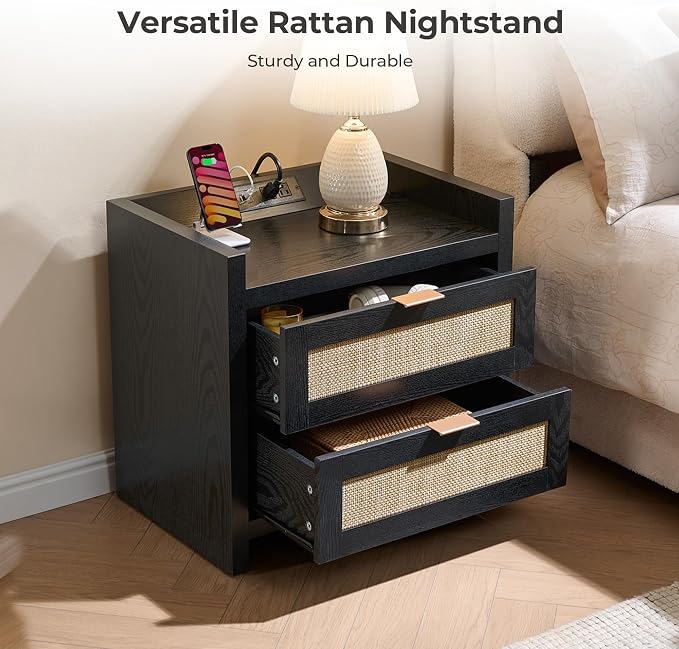 SICOTAS Rattan Night Stand Bedside Table : Nightstand - Image 4