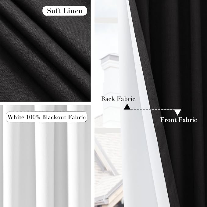 Joywell 100% Blackout Linen Curtains 63 Inches Long - Image 5