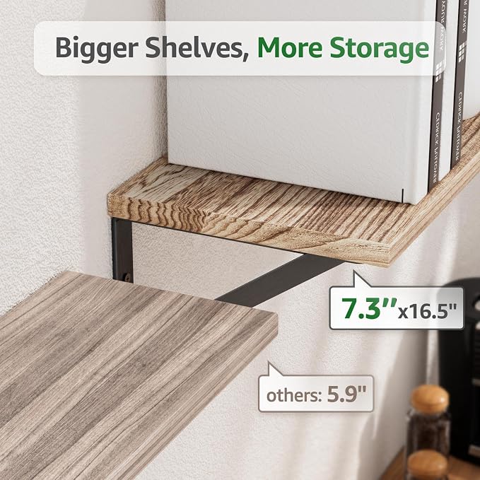 Wall Shelves 7.3" Deep Solid Paulownia Wood | 15mm Thick, Wider & Longer & - Image 3