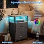 Fixwal Night Stand with 3 Fabric Drawers, Nightstand with Charging Station | - Image 4