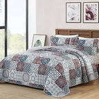 Dobuyly Patchwork Quilt Set Queen Size Boho Plaid Bedspread Red Grey Quilt by Dobuyly