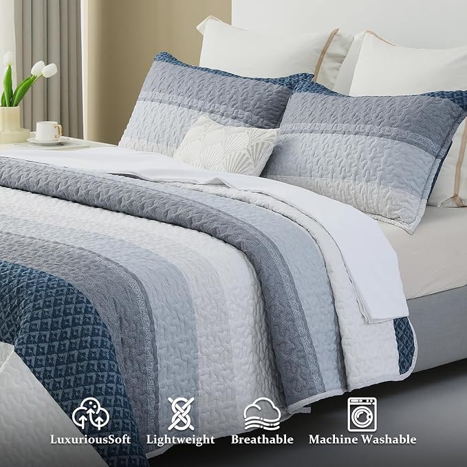 DURLENGEN Quilt Set Queen Size 3Pcs, Soft Microfiber Lightweight Bedspread - Image 4