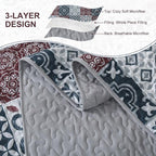 Dobuyly Patchwork Quilt Set Queen Size Boho Plaid Bedspread Red Grey Quilt - Image 7