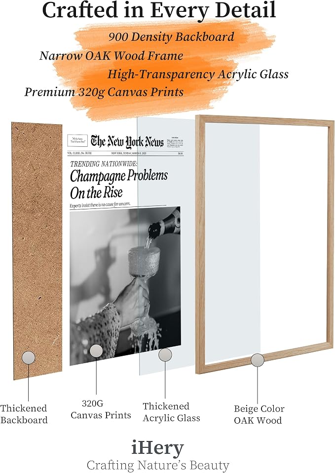 iHery 8x10in Champagne Problems on the Rise Framed Newspaper Art | Natural OAK - Image 5
