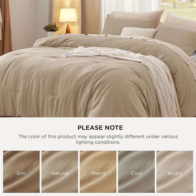 Bedsure Queen Comforter Set, Khaki Soft Prewashed Bedding - Image 7