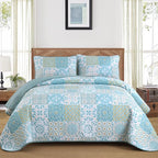 Dobuyly Patchwork Quilt Set King Size, Aqua Blue Boho Summer Bedspreads - Image 2