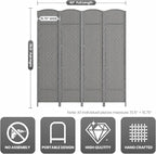 4 Panel Folding Room Divider, Woven Privacy Screen, handcrafted diamond pattern - Image 3