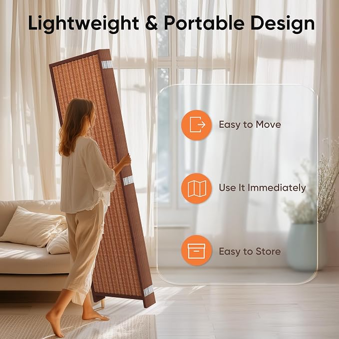 6 Panel Folding Privacy Screen 6ft Bamboo Freestanding Room Divider | bamboo - Image 5
