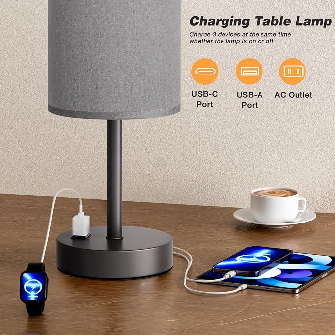 Grey Nightstand Bedroom Lamp - Image 3