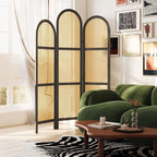 3-Panel Hand-Woven Rattan Room Divider, Tall Foldable Privacy Screen - Image 9