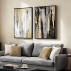 Large Framed Elegant Black White Gold Wall Art by Cuspin