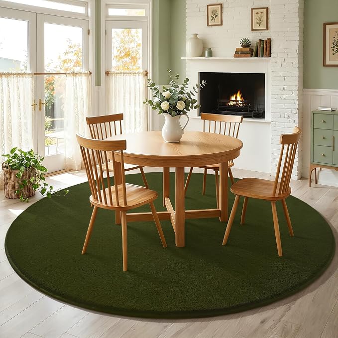 Olive Green Round Area Rugs 4ft Circle Rugs - Image 9